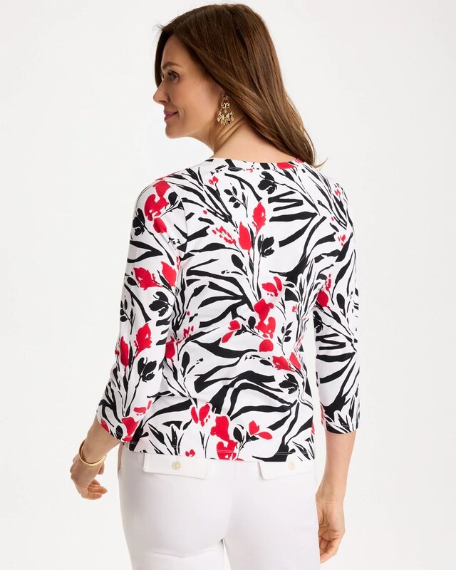 Cotton Stretch 3/4 Sleeve Floral Tee - image 3